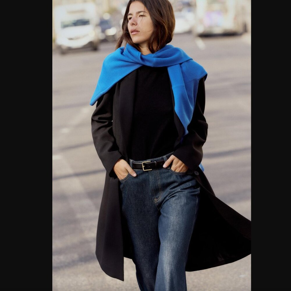 NEW ZARA LONG BLAZER COAT WITH SHOULDER PADS Black | 2322/791/800 size M